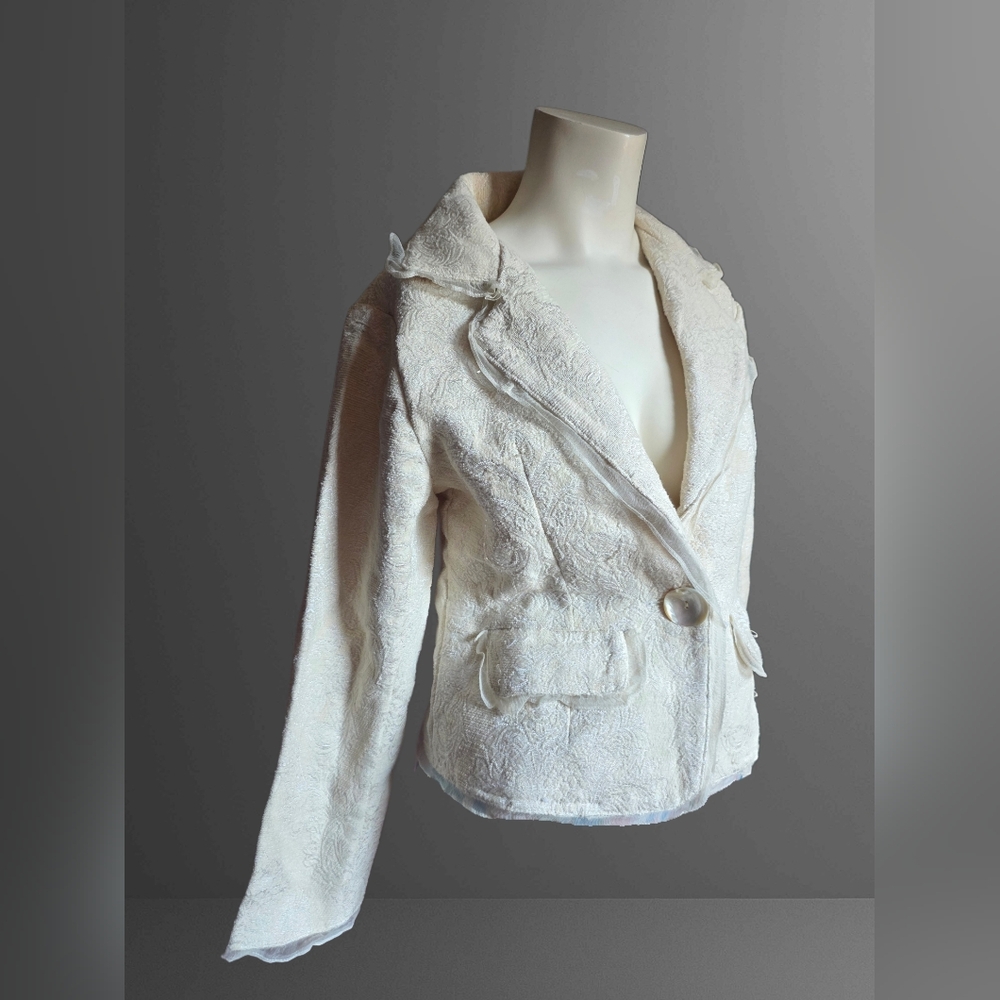 Vintage Late 90s Y2K Ivory Brocade Blazer Romantic Cottagecore Jacket